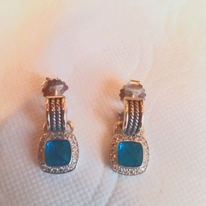 David Yurman Blue Topaz/Diamond dangle earrings